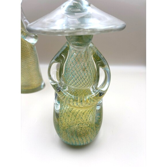 Rare VTG Murano Chinese Couple with Gold Fleck Stripe Standing & Sitting - Picture 4 of 11
